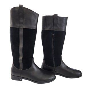 Vionic Downing Country Leather and Suede Tall Riding Boots Suede- Lined